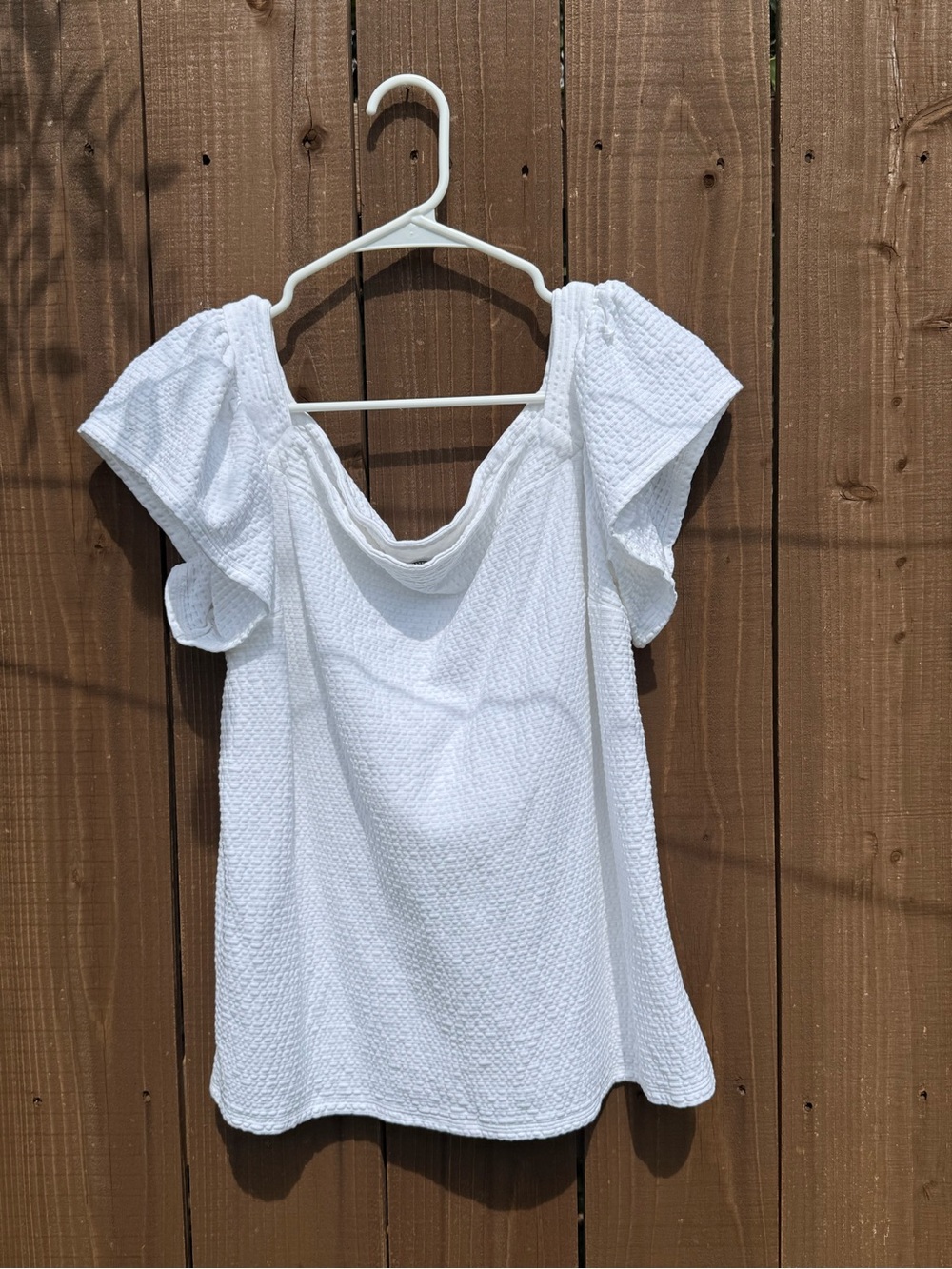 Express White Textured Flutter-Sleeve Top